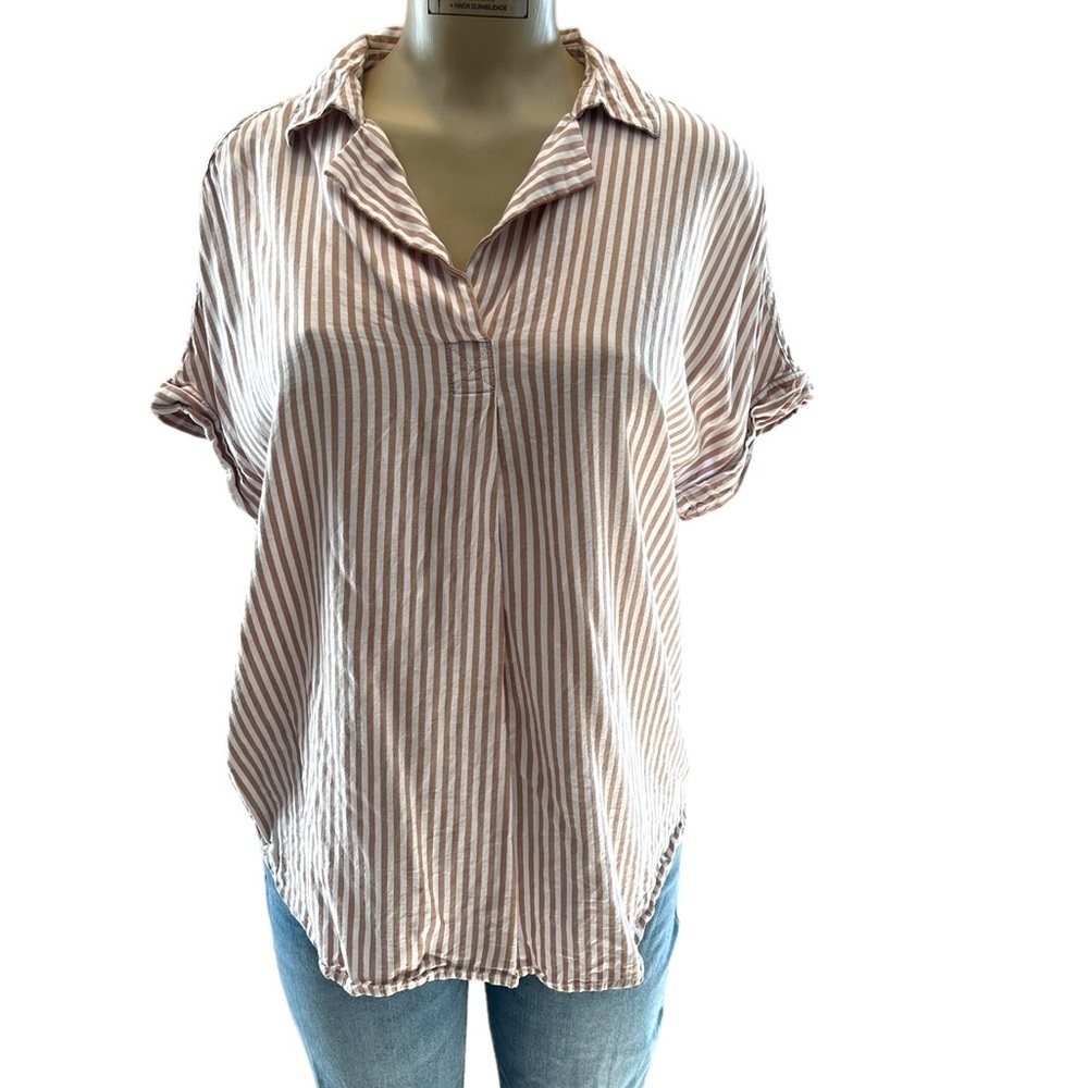 Beachlunchlounge Spencer Camp Shirt Taupe and White Stripes Short Sleeve…​